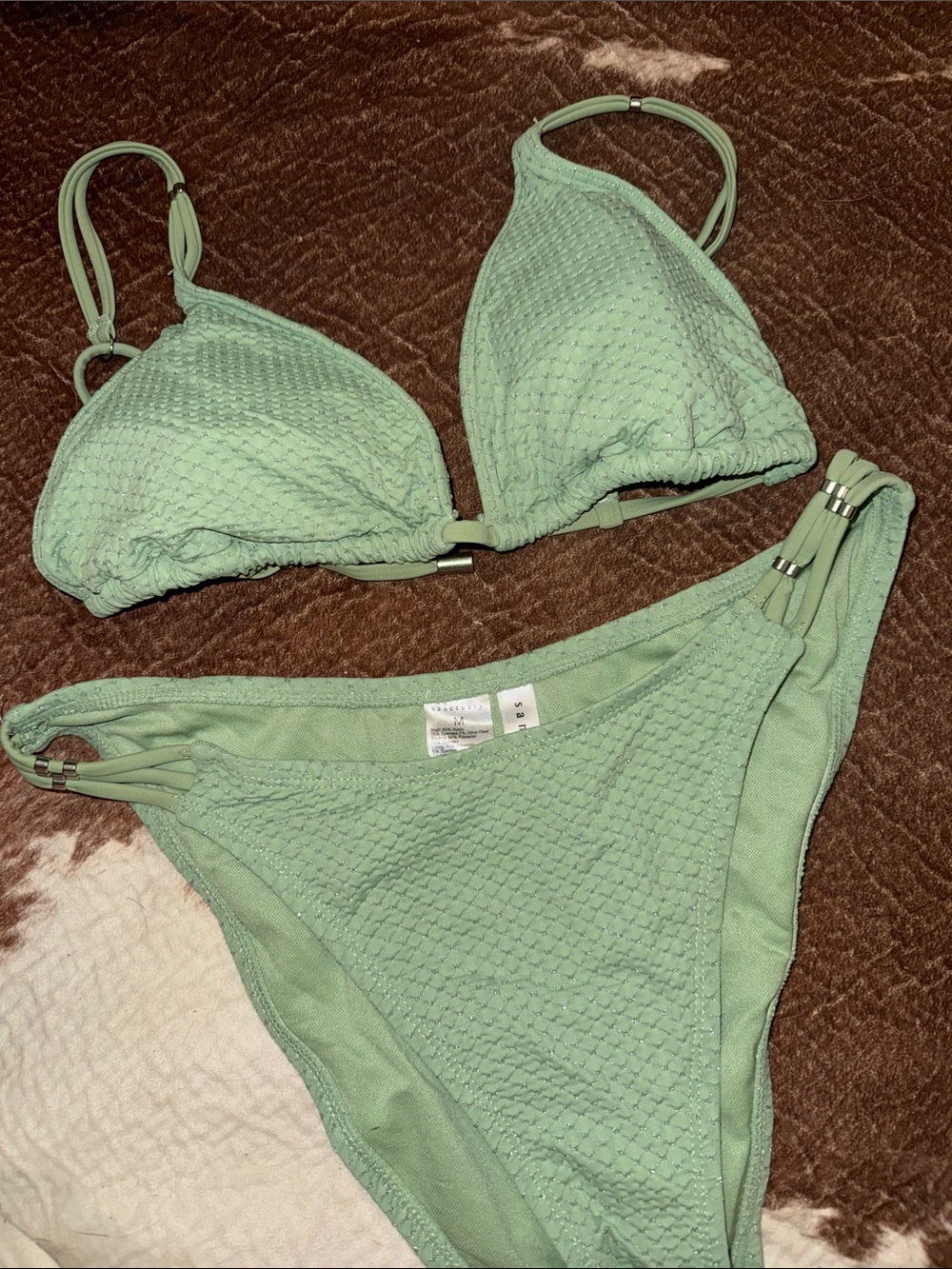 Women’s Textured Triangle Bikini Set - Sage Green